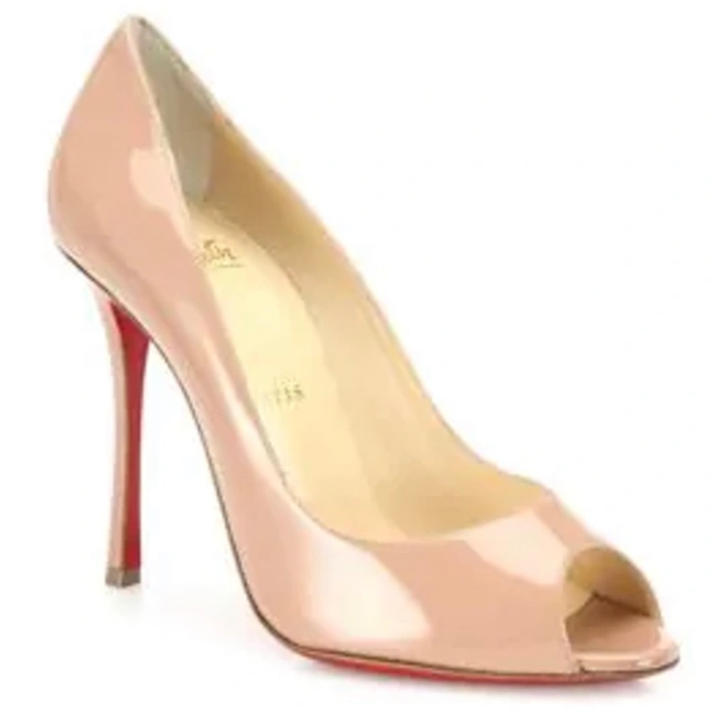 Christian Louboutin Yootish Patent Nude Peep Toe Pump size 10.5 (fits 9.5m)